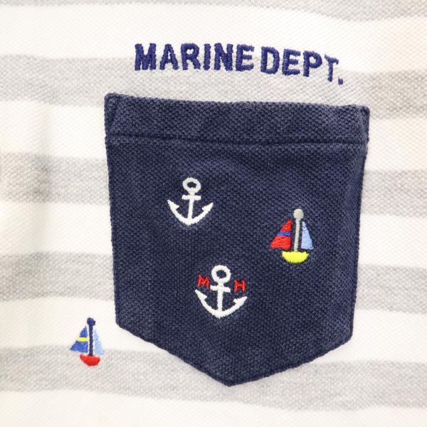 mikihouse ミキハウス 日本製 ボーダー柄 半袖 ポロシャツ L ホワイト×グレー メンズ