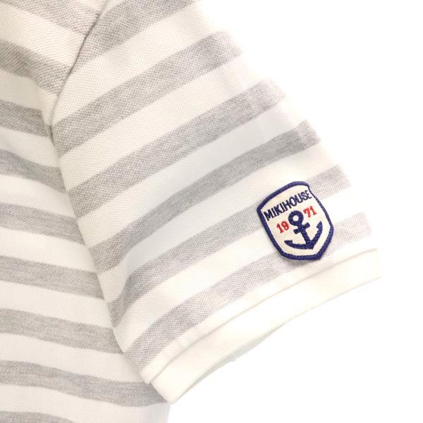 mikihouse ミキハウス 日本製 ボーダー柄 半袖 ポロシャツ L ホワイト×グレー メンズ