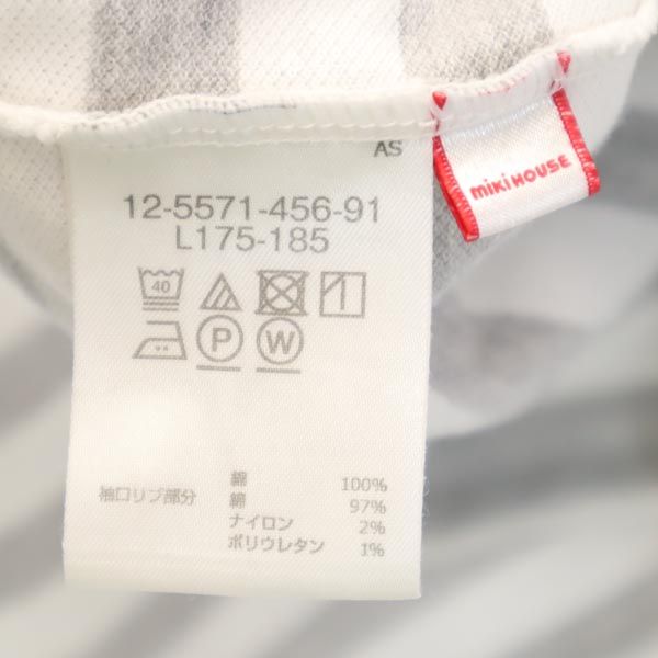 mikihouse ミキハウス 日本製 ボーダー柄 半袖 ポロシャツ L ホワイト×グレー メンズ