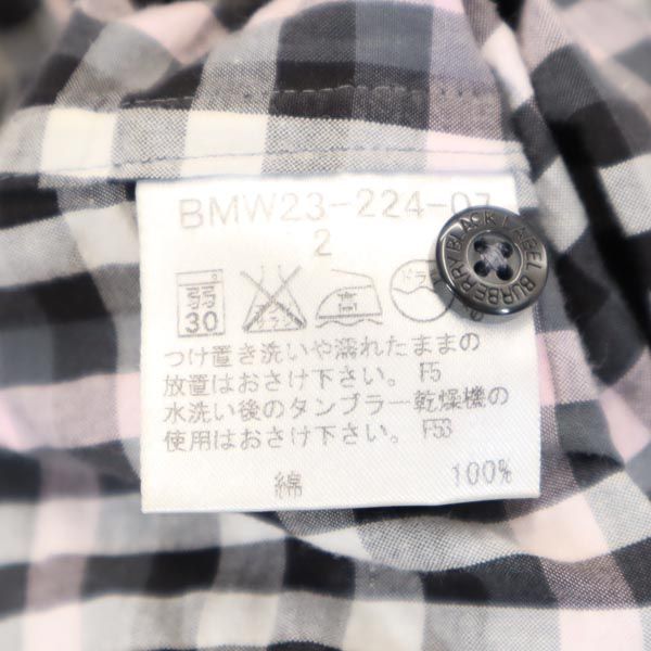 バーバリーブラックレーベル 三陽商会 チェック柄 半袖 シアサッカー地 シャツ 2 黒系 BURBERRY BLACK LABEL メンズ