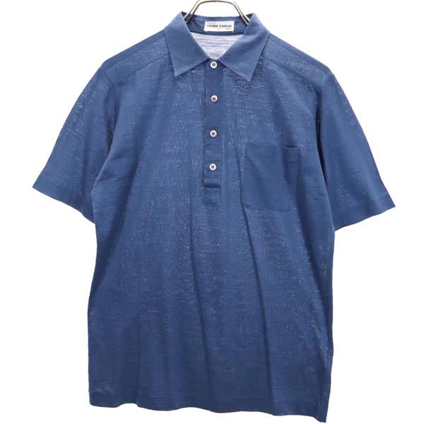 Pierre Cardin ピエールカルダン リネンブレンド ロゴ刺繍 半袖 ポロシャツ M ネイビー メンズ