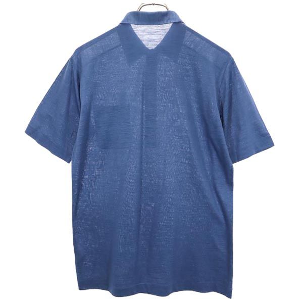 Pierre Cardin ピエールカルダン リネンブレンド ロゴ刺繍 半袖 ポロシャツ M ネイビー メンズ