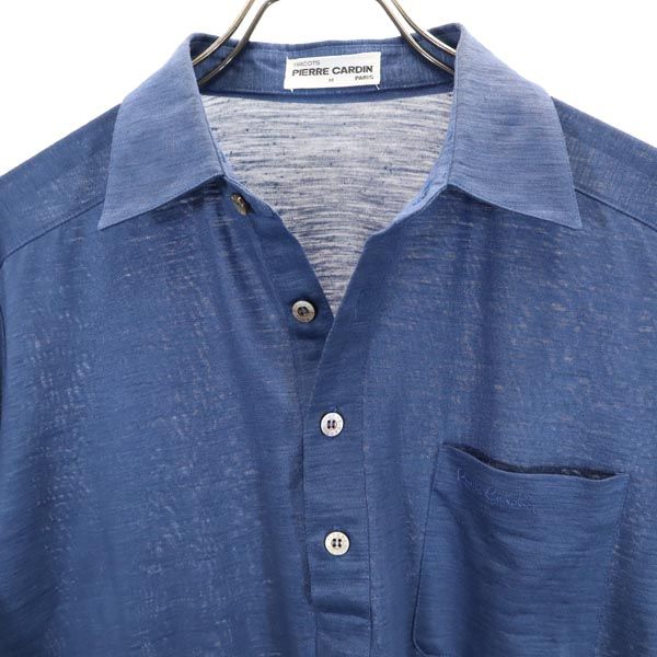 Pierre Cardin ピエールカルダン リネンブレンド ロゴ刺繍 半袖 ポロシャツ M ネイビー メンズ