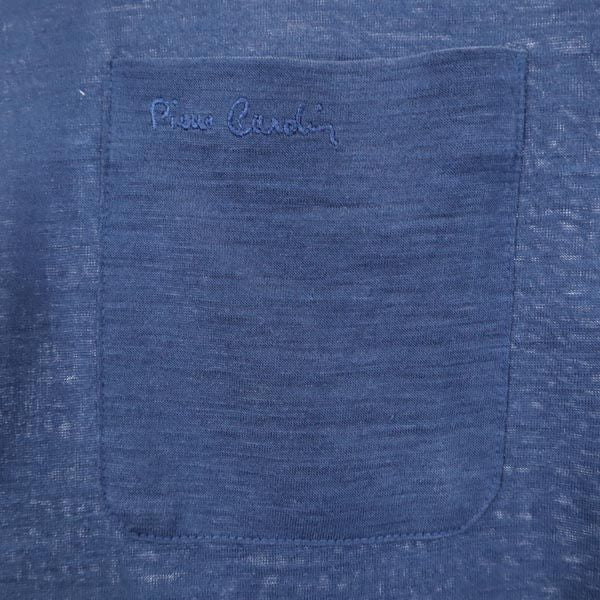 Pierre Cardin ピエールカルダン リネンブレンド ロゴ刺繍 半袖 ポロシャツ M ネイビー メンズ