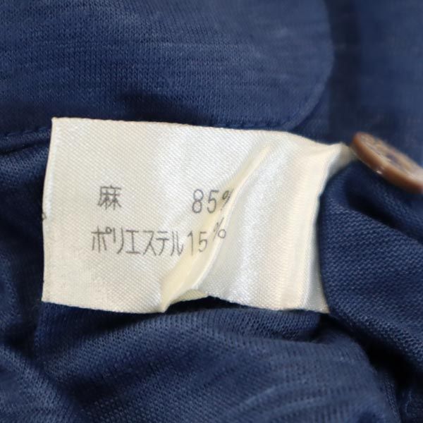 Pierre Cardin ピエールカルダン リネンブレンド ロゴ刺繍 半袖 ポロシャツ M ネイビー メンズ
