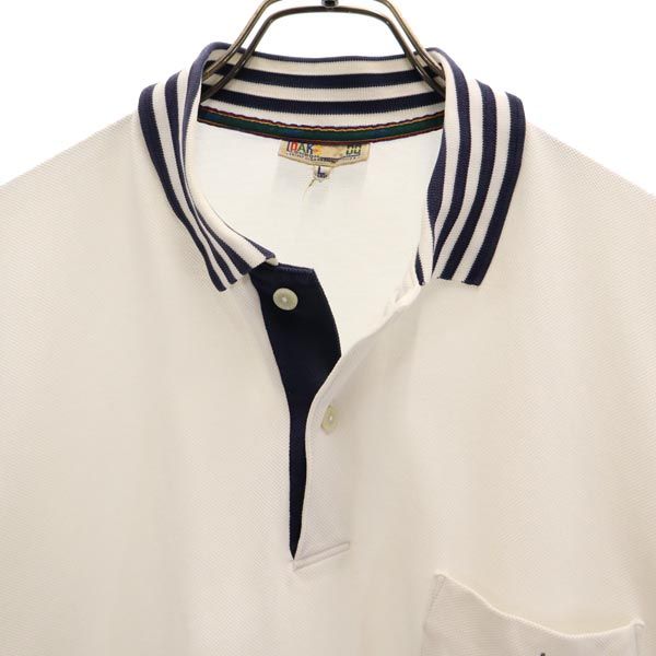 DAKS ダックス 日本製 ロゴ刺繍 ゴルフ 半袖 ポロシャツ L 白系 鹿の子 メンズ