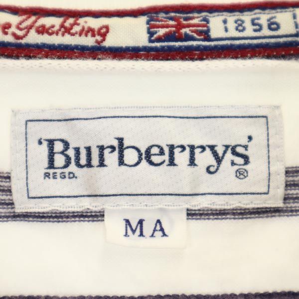 バーバリーズ 90s 日本製 三陽商会 ボーダー系 半袖 ポロシャツ MA 白×グレー Burberrys メンズ