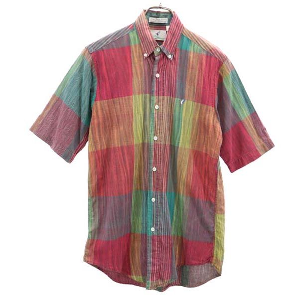 Flying Scotsman フライングスコッツマン 90s USA製 オールド チェック柄 半袖 ボタンダウンシャツ S 赤×黄×緑 メンズ