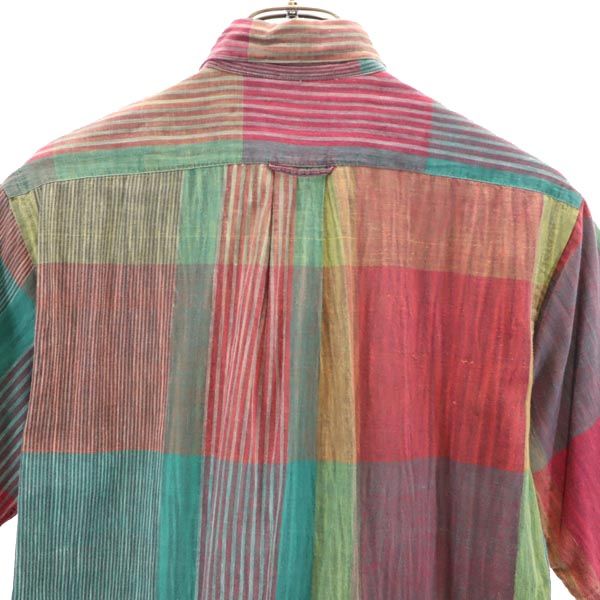 Flying Scotsman フライングスコッツマン 90s USA製 オールド チェック柄 半袖 ボタンダウンシャツ S 赤×黄×緑 メンズ