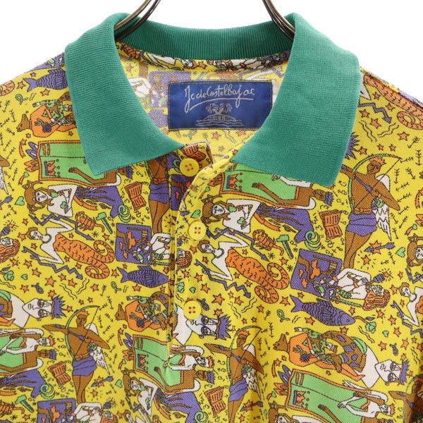 JC de CASTELBAJAC カステルバジャック 総柄 半袖 ポロシャツ イエロー系 鹿の子 メンズ