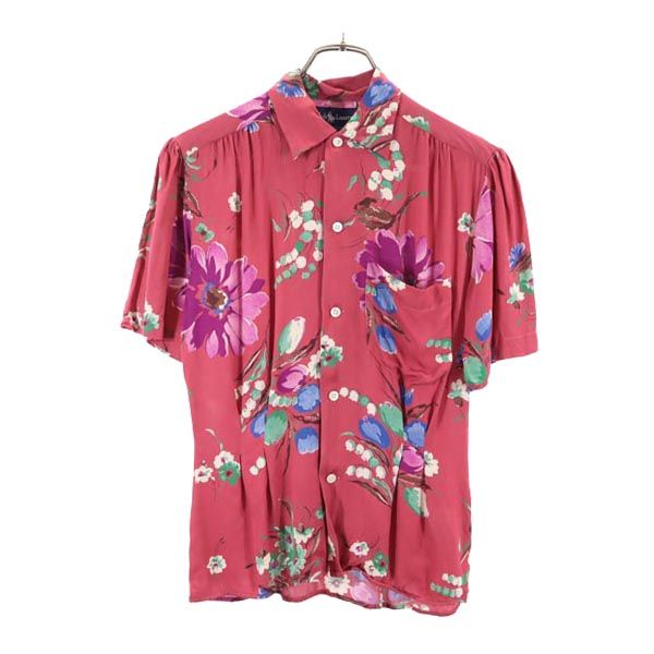 RALPH LAUREN ラルフローレン 花柄 半袖 オープンカラーシャツ 4 ピンク系 開襟 レディース