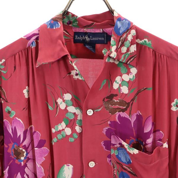 RALPH LAUREN ラルフローレン 花柄 半袖 オープンカラーシャツ 4 ピンク系 開襟 レディース