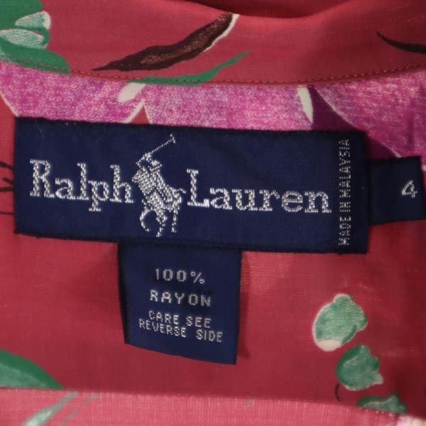 RALPH LAUREN ラルフローレン 花柄 半袖 オープンカラーシャツ 4 ピンク系 開襟 レディース