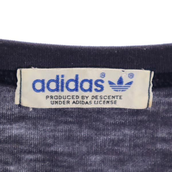 adidas アディダス 80s ヴィンテージ デサント製 ADS-22 トレフォイルロゴ 刺繍 長袖 Tシャツ M 紺 メンズ