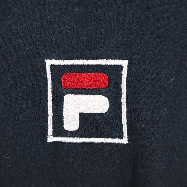 FILA フィラ 90s USA製 ロゴ刺繍 Vネック 半袖 Vネック Tシャツ L ブラック メンズ