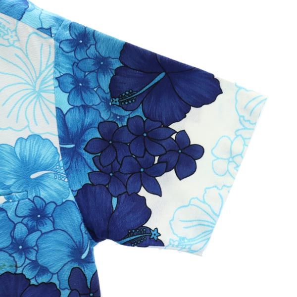 Hawaii 80s 90s オールド ハイビスカス柄 半袖 アロハシャツ M ブルー×ホワイト オープンカラー メンズ