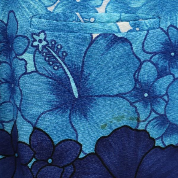 Hawaii 80s 90s オールド ハイビスカス柄 半袖 アロハシャツ M ブルー×ホワイト オープンカラー メンズ