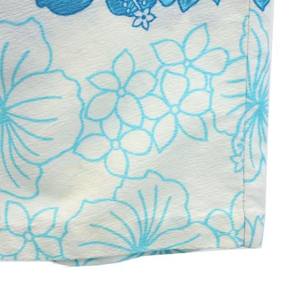 Hawaii 80s 90s オールド ハイビスカス柄 半袖 アロハシャツ M ブルー×ホワイト オープンカラー メンズ