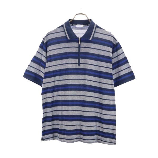 LANVIN ランバン ボーダー柄 トレーニング 半袖 ハーフジップ ポロシャツ L ネイビー×グレー 鹿の子 スポーツ メンズ