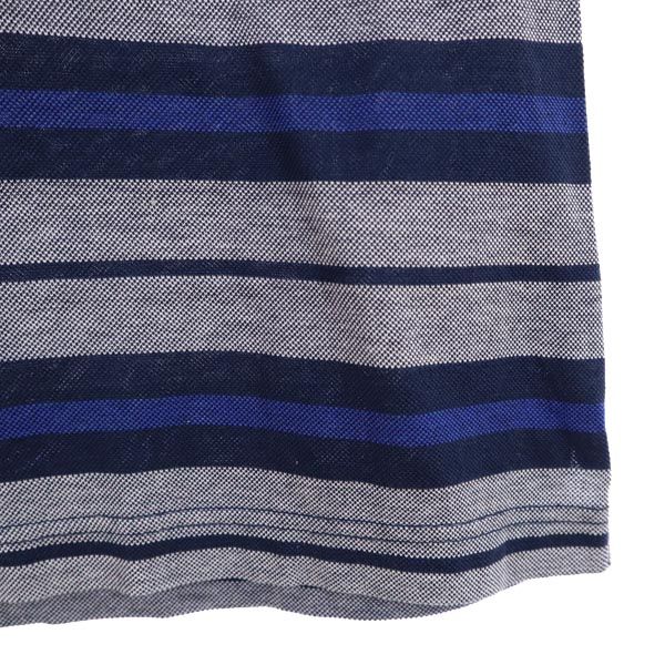 LANVIN ランバン ボーダー柄 トレーニング 半袖 ハーフジップ ポロシャツ L ネイビー×グレー 鹿の子 スポーツ メンズ