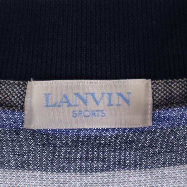 LANVIN ランバン ボーダー柄 トレーニング 半袖 ハーフジップ ポロシャツ L ネイビー×グレー 鹿の子 スポーツ メンズ
