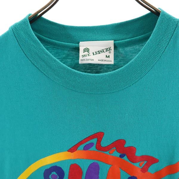 SGT LEISURE 90s オールド USA製 プリント 半袖 Tシャツ M グリーン系 メンズ