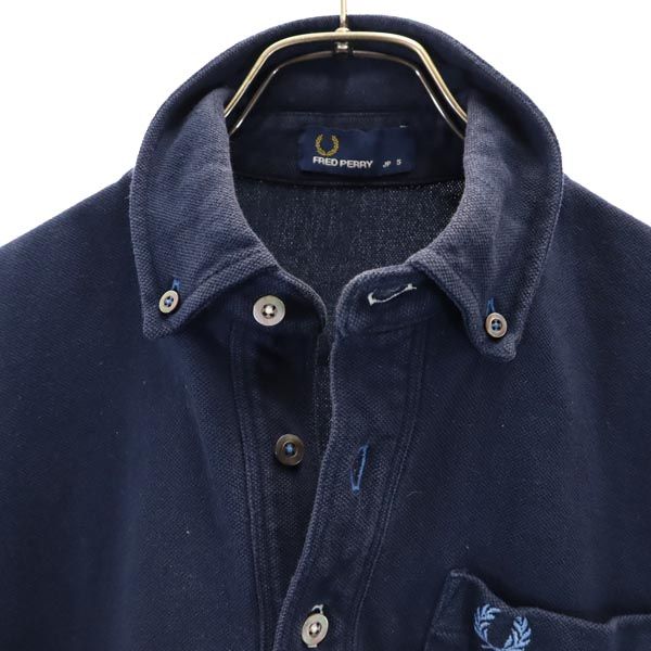 FRED PERRY フレッドペリー 日本製 半袖 ポロシャツ S ネイビー系 鹿の子 レディース