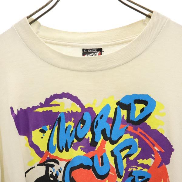SCREEN STARS スクリーンスターズ 90s オールド USA製 両面プリント サッカー 半袖 Tシャツ XL アイボリー系 ワールドカップ メンズ