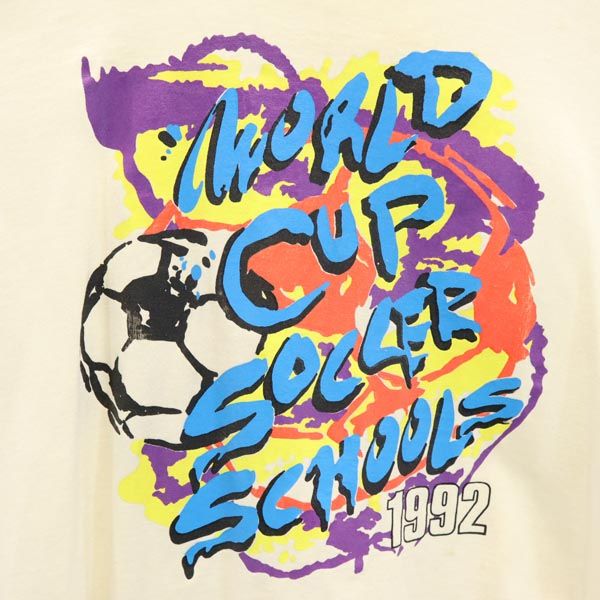 SCREEN STARS スクリーンスターズ 90s オールド USA製 両面プリント サッカー 半袖 Tシャツ XL アイボリー系 ワールドカップ メンズ