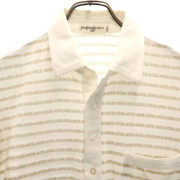 YVES SAINT LAURENT イヴサンローラン 総柄ロゴ 半袖 ポロシャツ L ホワイト系 メンズ