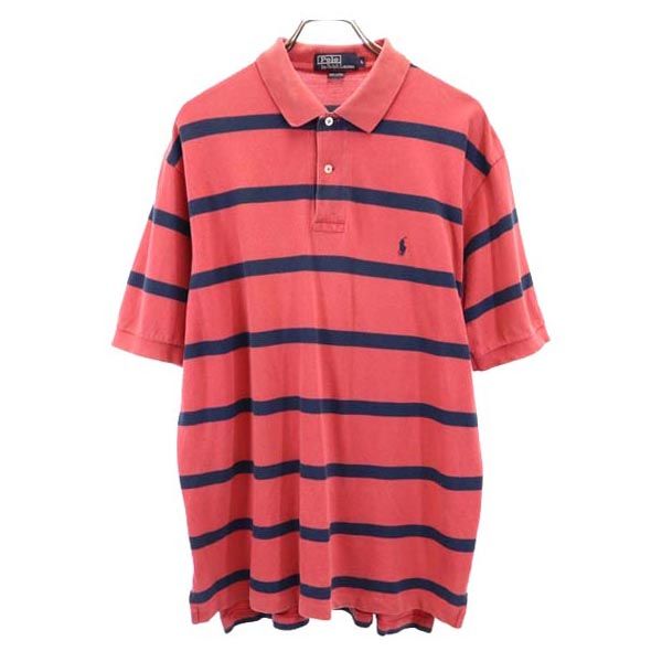 ポロバイラルフローレン ボーダー 半袖 ポロシャツ L レッド系 Polo by Ralph Lauren 鹿の子 メンズ