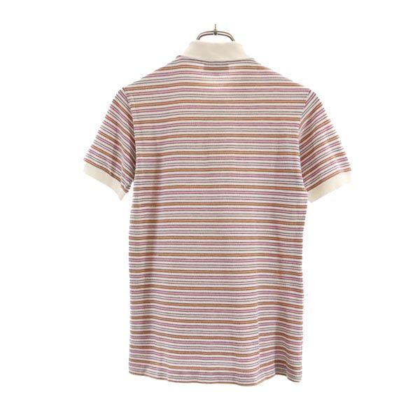 ラコステ ボーダー柄 半袖 ポロシャツ 40 白×ピンク系 LACOSTE 鹿の子 レディース