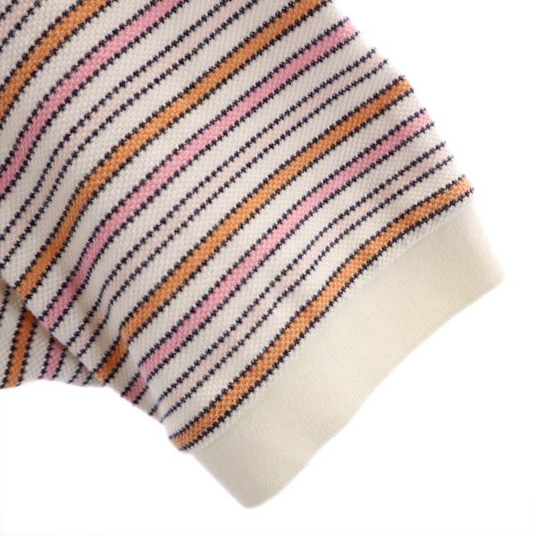 ラコステ ボーダー柄 半袖 ポロシャツ 40 白×ピンク系 LACOSTE 鹿の子 レディース