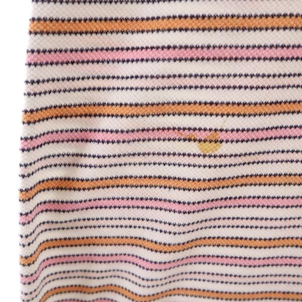 ラコステ ボーダー柄 半袖 ポロシャツ 40 白×ピンク系 LACOSTE 鹿の子 レディース