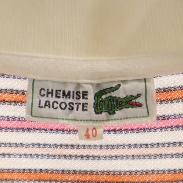 ラコステ ボーダー柄 半袖 ポロシャツ 40 白×ピンク系 LACOSTE 鹿の子 レディース
