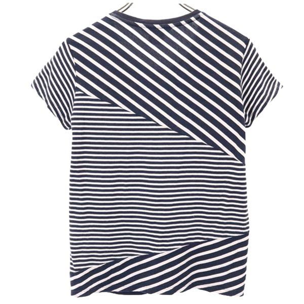 ARMANI EXCHANGE アルマーニエクスチェンジ ボーダー切替えデザイン 半袖 切替デザイン Tシャツ S ネイビー系 ロゴプレート レディース