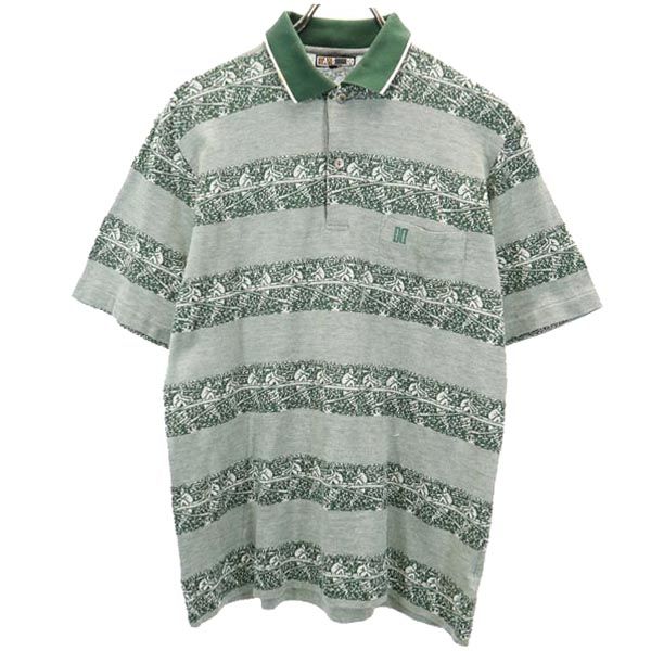 ダックス 総柄 ゴルフ 半袖 ポロシャツ M 緑系 DAKS メンズ