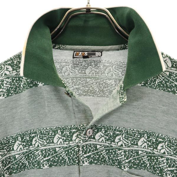 ダックス 総柄 ゴルフ 半袖 ポロシャツ M 緑系 DAKS メンズ