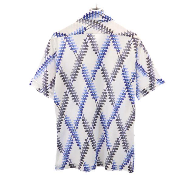 GOEL 70s 80s ヴィンテージ 総柄 半袖 オープンカラーシャツ M 白×水色 メンズ