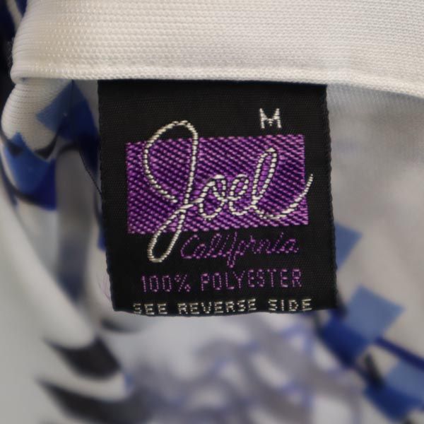 GOEL 70s 80s ヴィンテージ 総柄 半袖 オープンカラーシャツ M 白×水色 メンズ