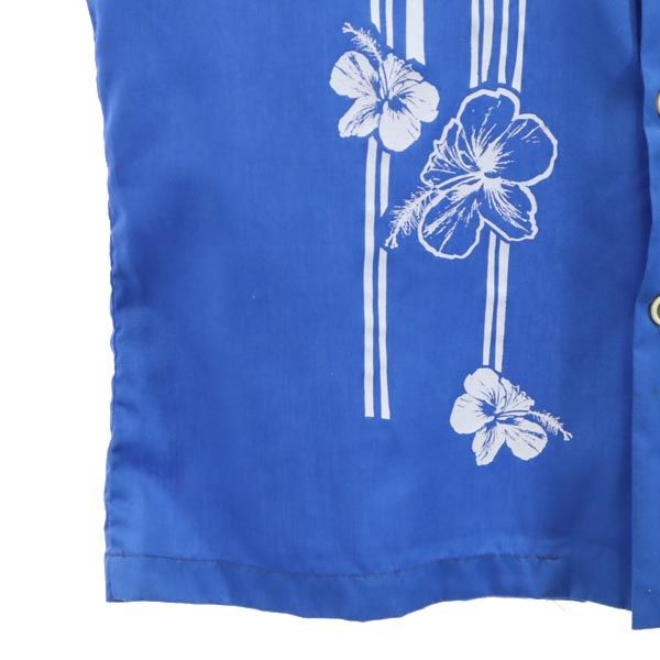 desiree of hawaii 70s 80s ヴィンテージ ハイビスカス柄 半袖 アロハシャツ M ブルー 開襟 メンズ