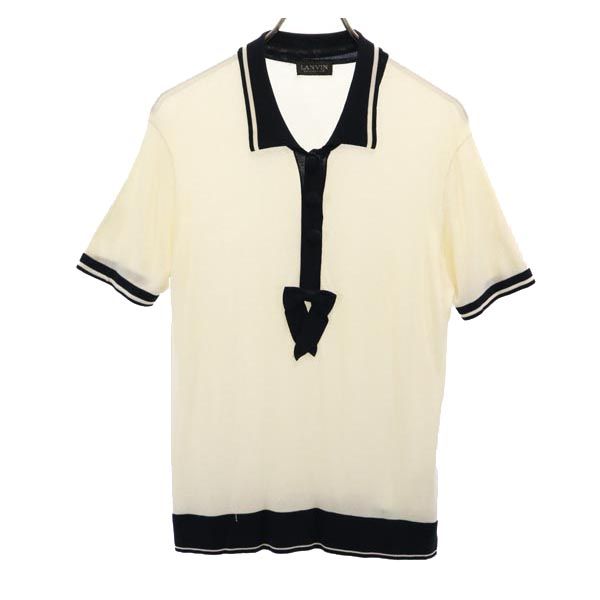 LANVIN ランバン 半袖 襟付き セーター アイボリー×ブラック ニット レディース