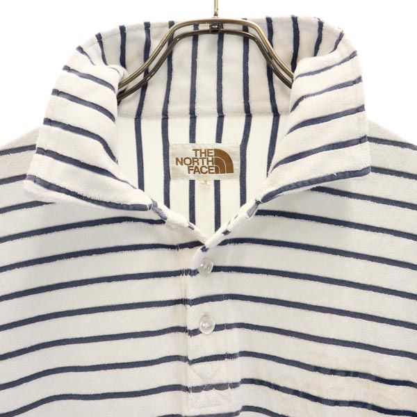 THE NORTH FACE ザノースフェイス AT40803 茶タグ復刻 アウトドア ボーダー柄 半袖 ポロシャツ S 白×紺 パイル生地 メンズ