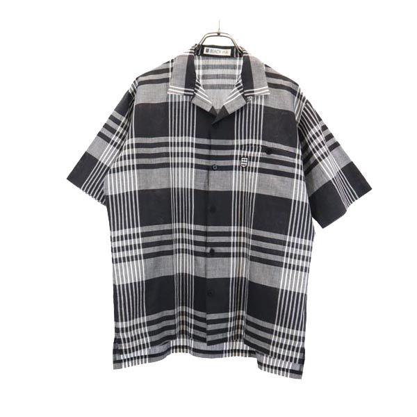 BLACK PIA ブラックピア リネン コットンブレンド チェック柄 半袖 オープンカラーシャツ L 黒系 メンズ