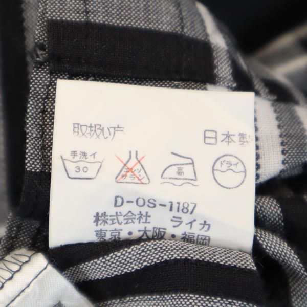 BLACK PIA ブラックピア リネン コットンブレンド チェック柄 半袖 オープンカラーシャツ L 黒系 メンズ