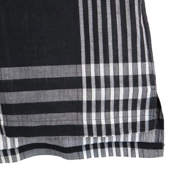 BLACK PIA ブラックピア リネン コットンブレンド チェック柄 半袖 オープンカラーシャツ L 黒系 メンズ