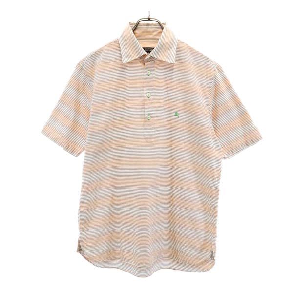 BURBERRY BLACK LABEL バーバリーブラックレーベル 三陽商会 ボーダー柄 半袖 ハーフボタン シャツ 3 オレンジ系 メンズ