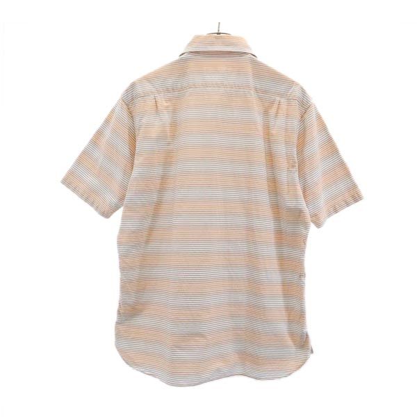 BURBERRY BLACK LABEL バーバリーブラックレーベル 三陽商会 ボーダー柄 半袖 ハーフボタン シャツ 3 オレンジ系 メンズ