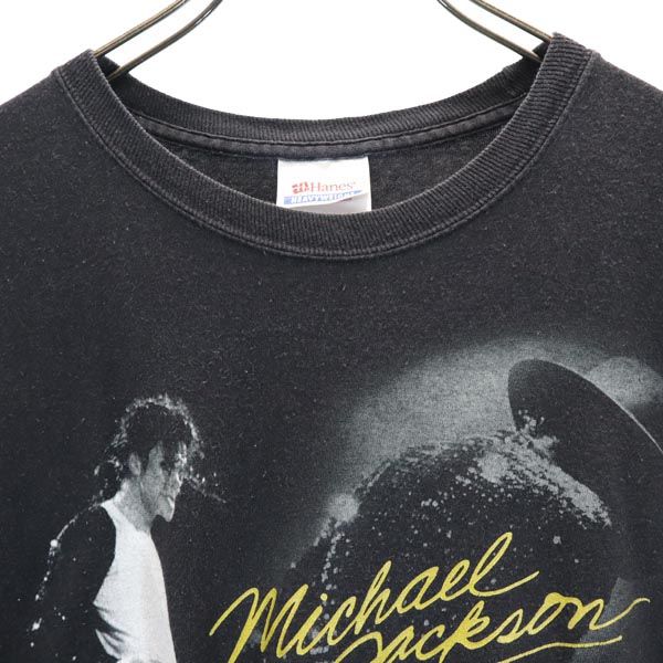 Hanes ヘインズ プリント マイケルジャクソン 半袖 Tシャツ M ブラック系 バンT メンズ