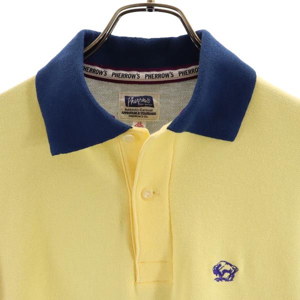 Pherrow's フェローズ 日本製 半袖 ポロシャツ 40 黄×グレー メンズ